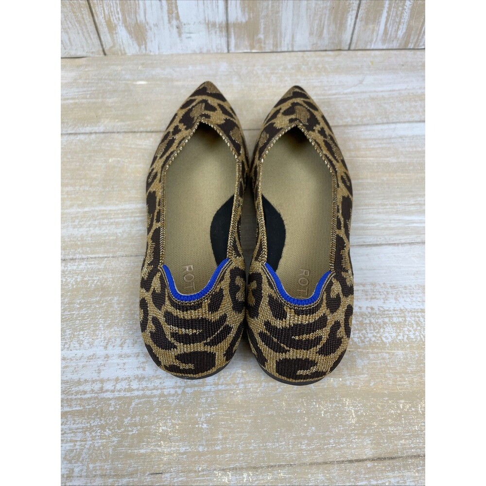 Rothy's The Point II Metallic Cat Leopard Print Slip On Flat Shoes Size 9.5 - Picture 7 of 10